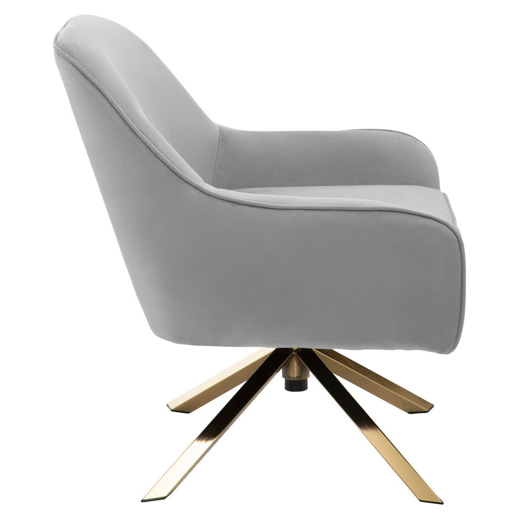 Avery Grey Velvet Swivel Chair with Curved Back