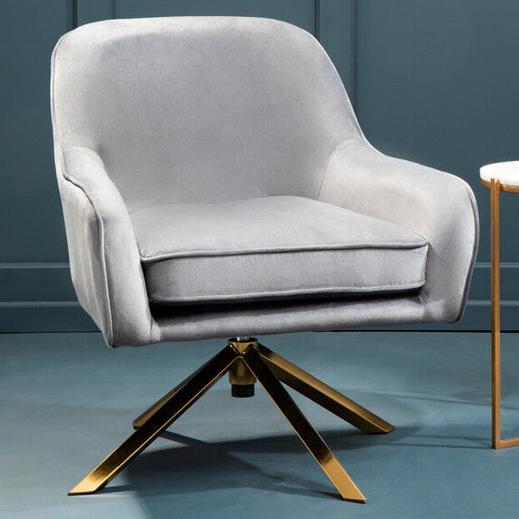 Avery Grey Velvet Swivel Chair with Curved Back