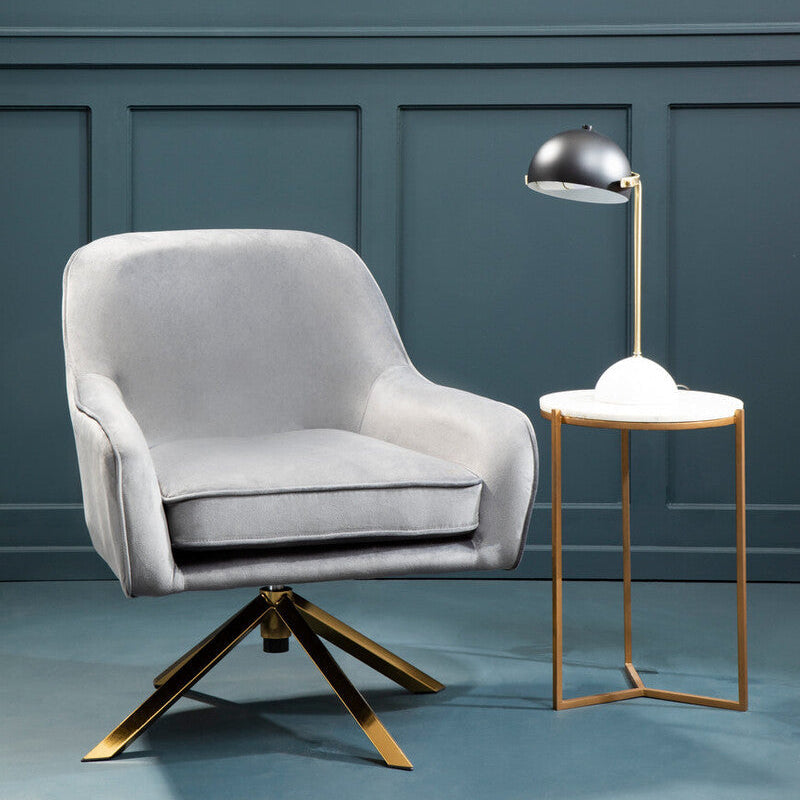 Avery Grey Velvet Swivel Chair with Curved Back