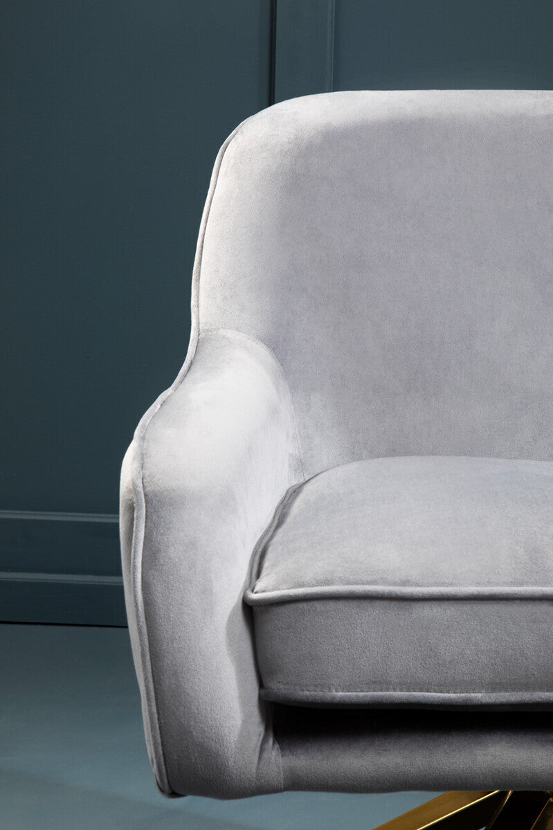 Avery Grey Velvet Swivel Chair with Curved Back