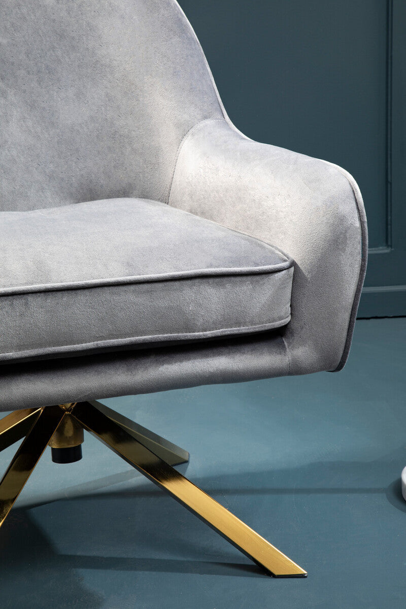 Avery Grey Velvet Swivel Chair with Curved Back