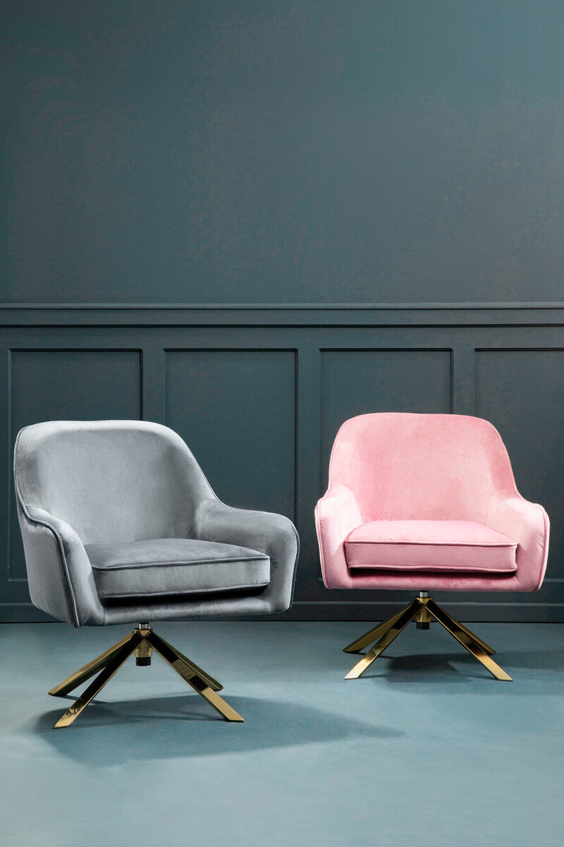 Avery Grey Velvet Swivel Chair with Curved Back