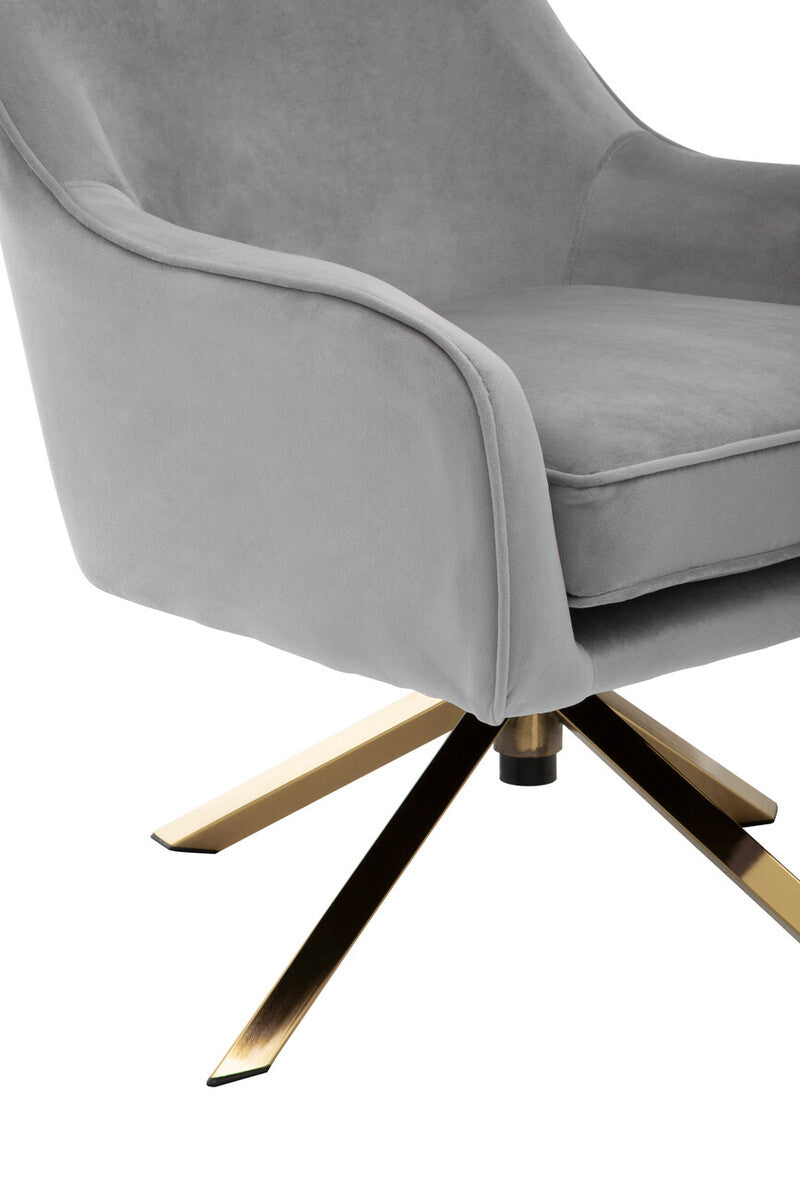 Avery Grey Velvet Swivel Chair with Curved Back
