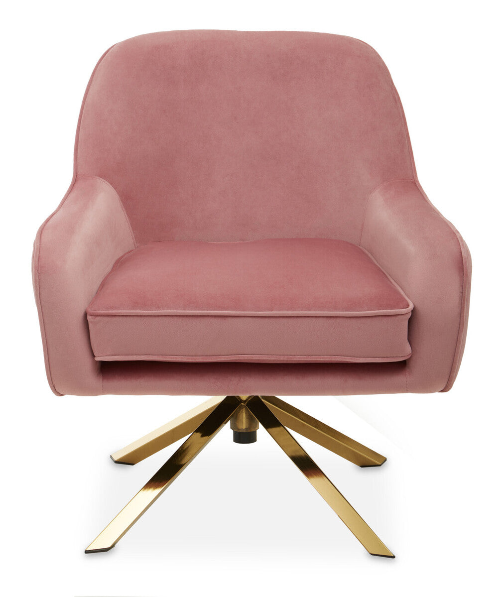 Avery Pink Velvet Swivel Chair with Curved Back