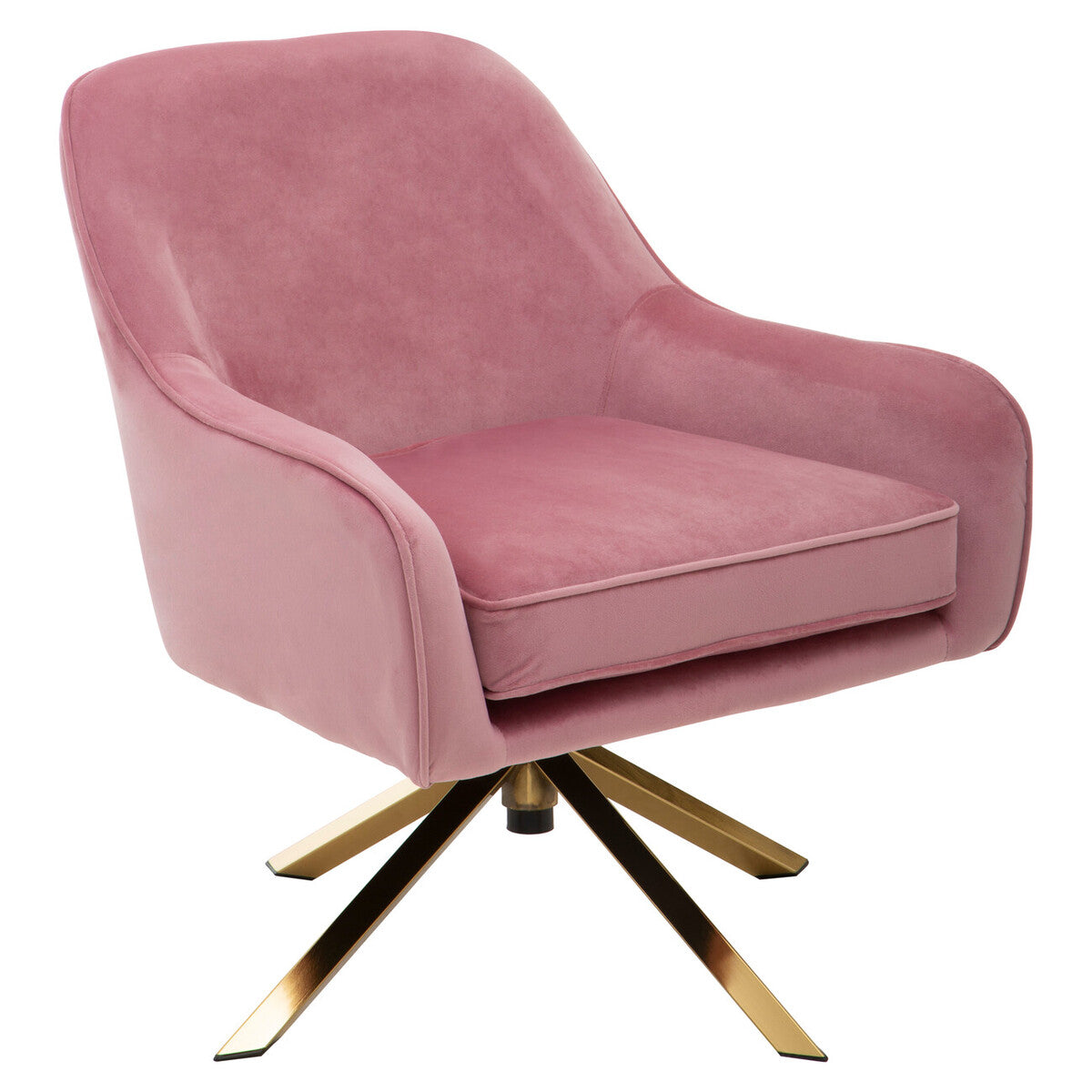 Avery Pink Velvet Swivel Chair with Curved Back