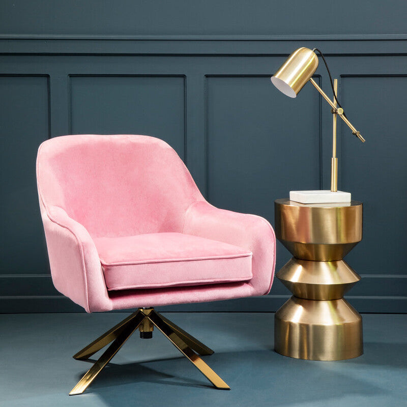 Avery Pink Velvet Swivel Chair with Curved Back