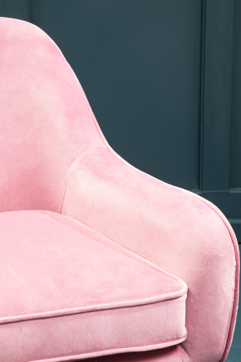 Avery Pink Velvet Swivel Chair with Curved Back
