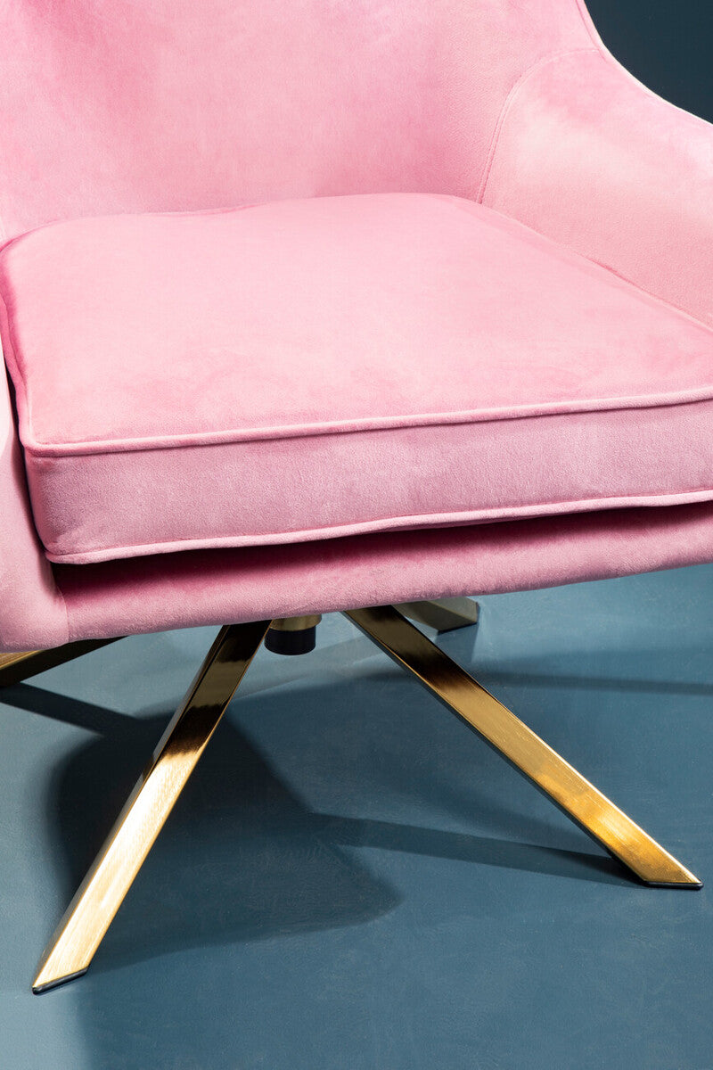 Avery Pink Velvet Swivel Chair with Curved Back