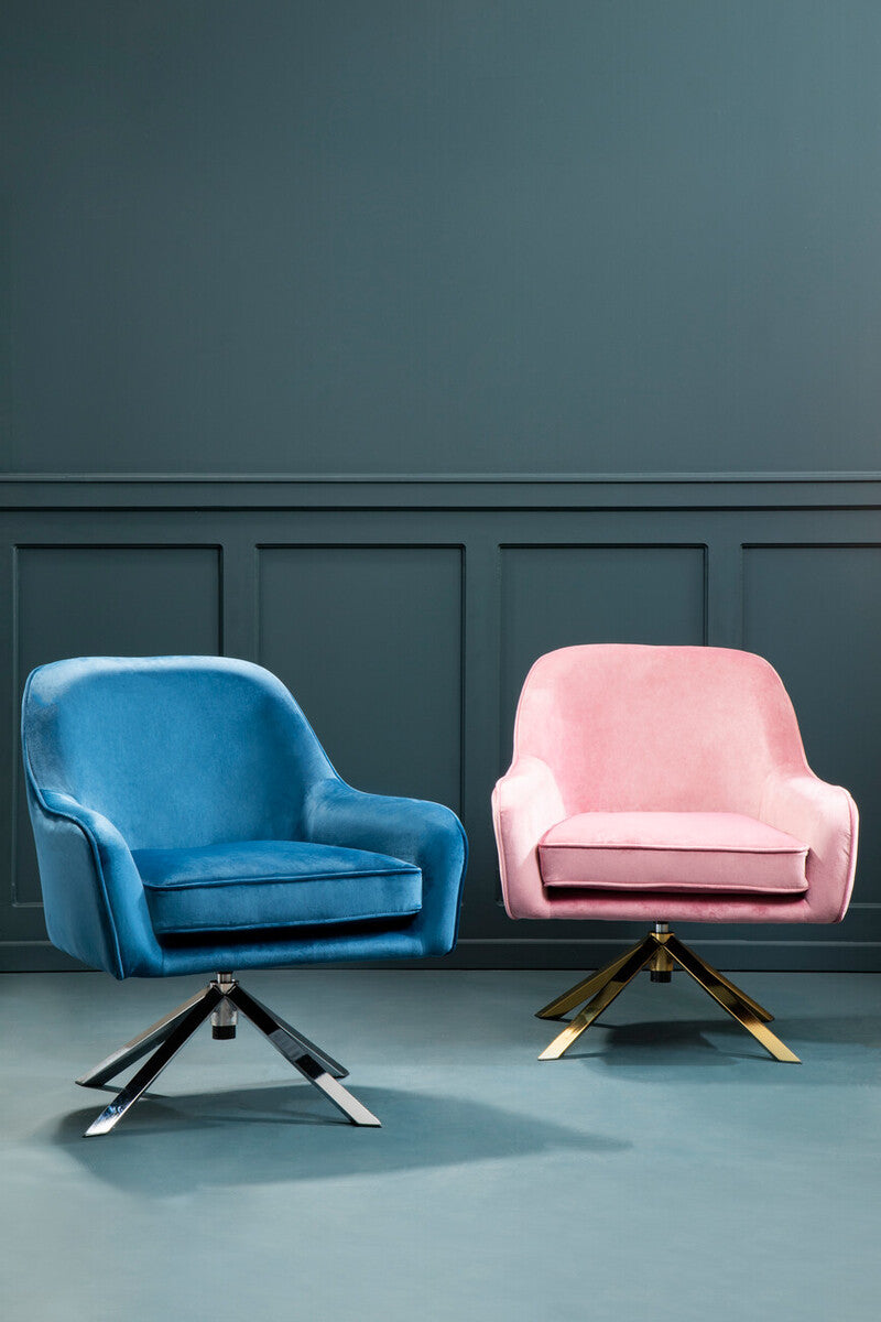 Avery Pink Velvet Swivel Chair with Curved Back