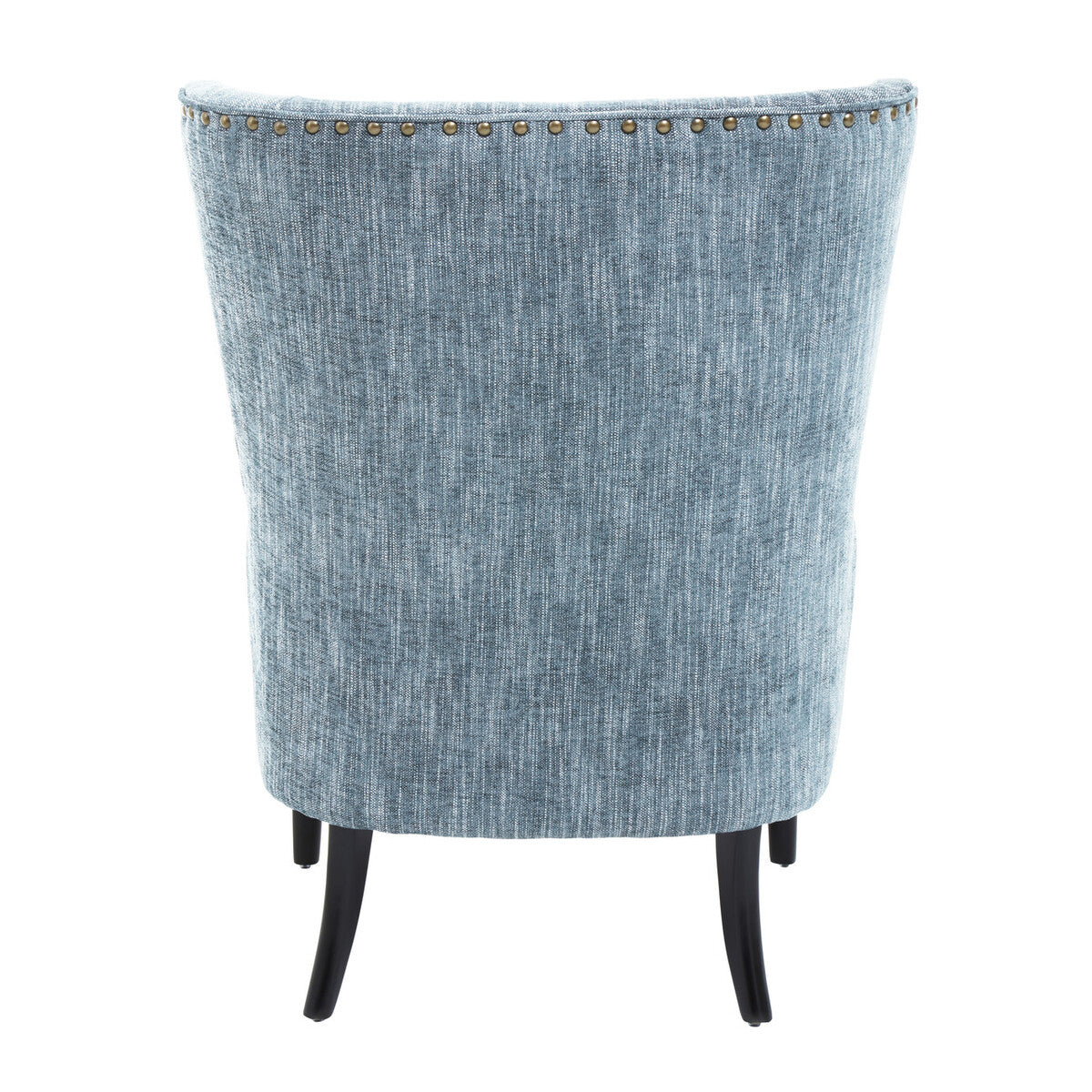 Welham Blue Fabric Wingback Lounge Chair with Brass Stud Detail
