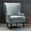 Welham Blue Fabric Wingback Lounge Chair with Brass Stud Detail