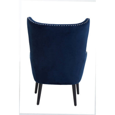 Wexley Blue Velvet Wingback Lounge Chair with Stud Detail