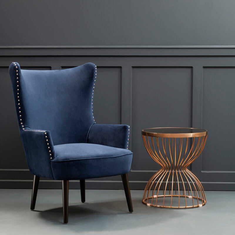 Wexley Blue Velvet Wingback Lounge Chair with Stud Detail