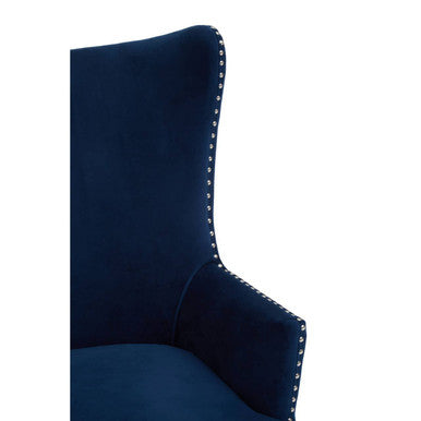 Wexley Blue Velvet Wingback Lounge Chair with Stud Detail