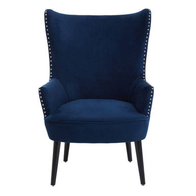 Wexley Blue Velvet Wingback Lounge Chair with Stud Detail