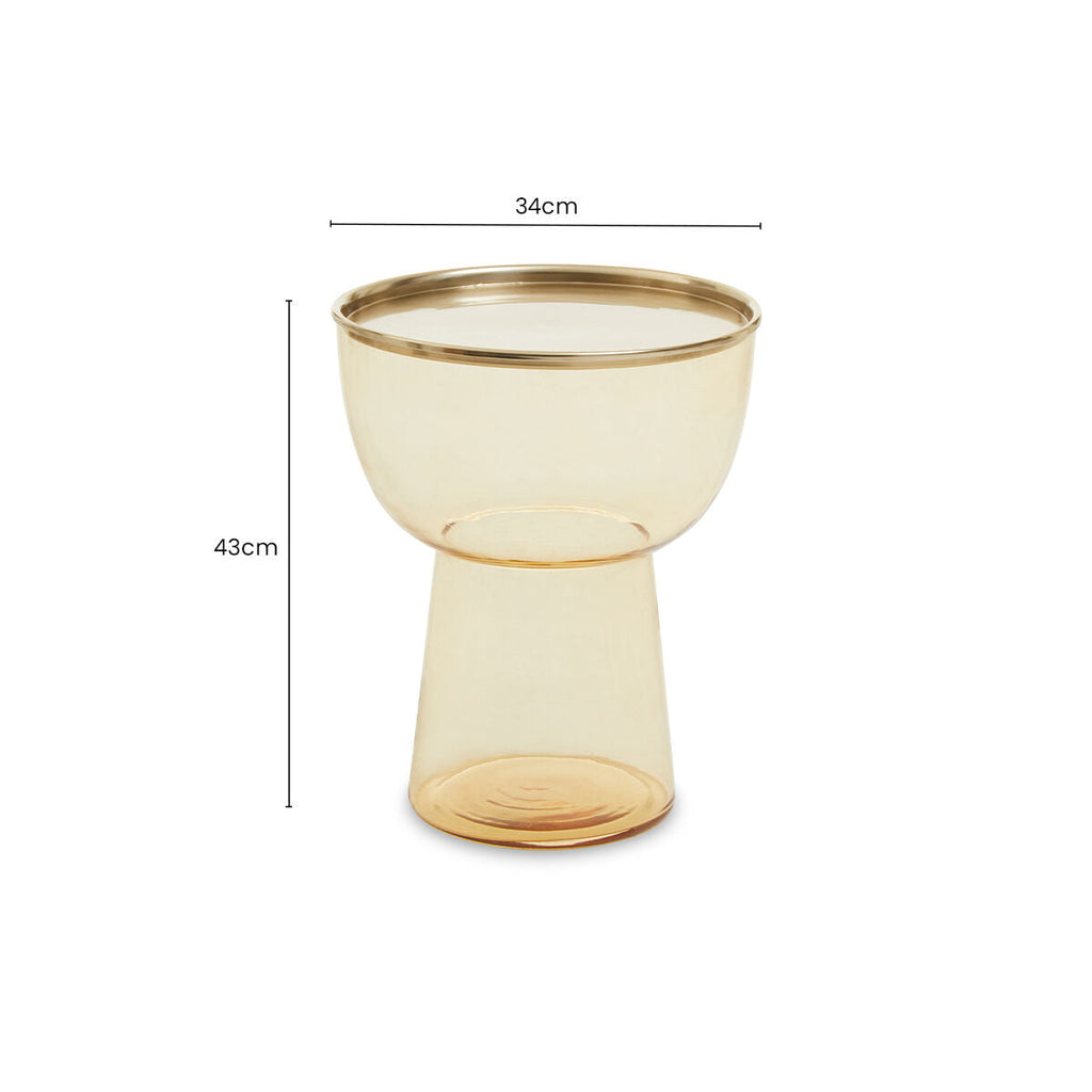 Retro Amber Glass Side Table with Gold-Tone Metal Frame | Martini