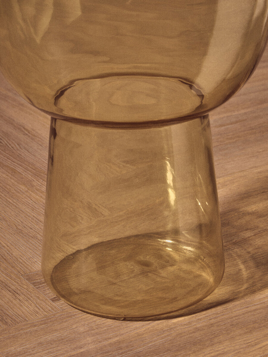 Retro Amber Glass Side Table with Gold-Tone Metal Frame | Martini