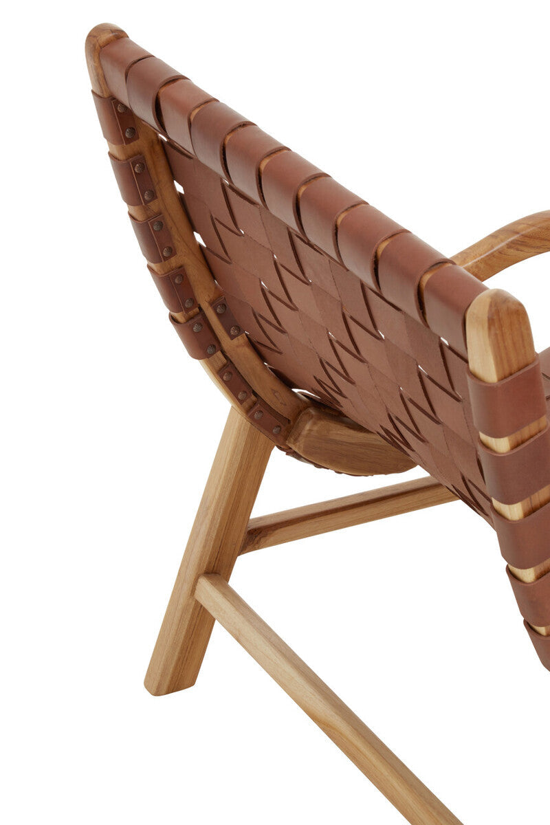 Kendari Brown Woven Leather Chair with Wood Frame
