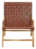 Kendari Brown Woven Leather Chair with Wood Frame