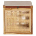Natural Solid Teak and Rattan Storage Box Side Table with Antique Brown Leather Lid | Kendari