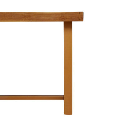Natural Teak Wood Dining Table with Herringbone Top and Gold Finish Metal Frame, Kendari