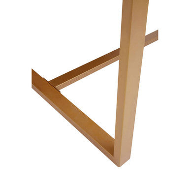 Natural Teak Wood Dining Table with Herringbone Top and Gold Finish Metal Frame, Kendari