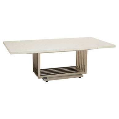 White Faux Marble Top Coffee Table with Silver Geometric Stainless Steel Frame, Moda