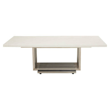 White Faux Marble Top Coffee Table with Silver Geometric Stainless Steel Frame, Moda