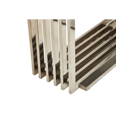 White Marble Top Console Table with Geometric Silver Stainless Steel Base, Moda
