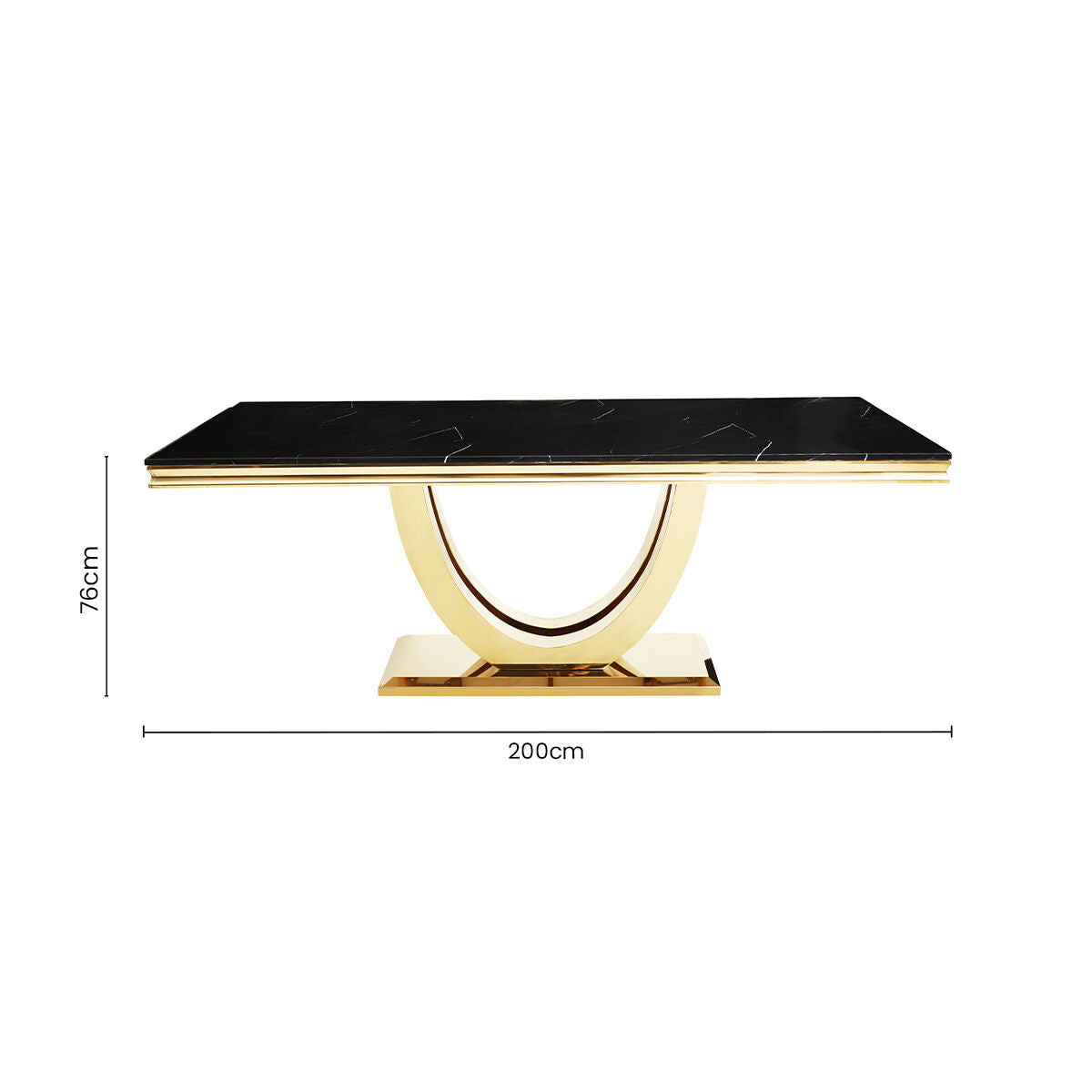 Black Faux Marble Rectangular Top Dining Table with Brushed Gold Geometric Frame, Moda