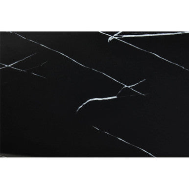 Black Faux Marble Rectangular Top Dining Table with Brushed Gold Geometric Frame, Moda