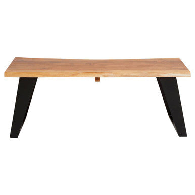 Live Edge Acacia Wood Top Coffee Table with Black Iron Legs, Surax