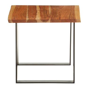 Brown Acacia Wood Top Side Table with Black Metal Legs, Surax