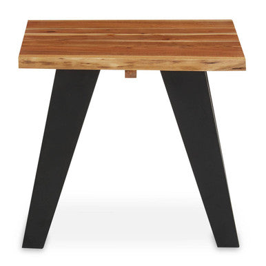 Brown Acacia Wood Top Side Table with Black Metal Legs, Surax