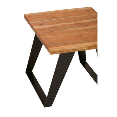 Brown Acacia Wood Top Side Table with Black Metal Legs, Surax