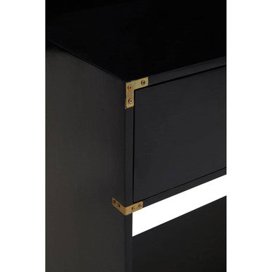 Black Mango Wood 2-Drawer Console Table with Gold-Tone Handles, Sarter