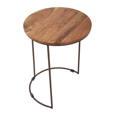 Nest of 3 Natural Mango Wood Side Tables with Brown Iron Legs, Boho