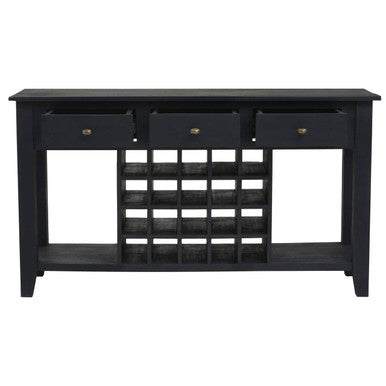 Black Mango Wood Console Table with 20-Bottle Wine Storage and 3 Drawers, Fusion