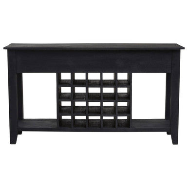 Black Mango Wood Console Table with 20-Bottle Wine Storage and 3 Drawers, Fusion
