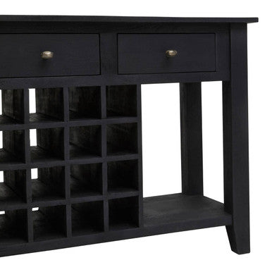 Black Mango Wood Console Table with 20-Bottle Wine Storage and 3 Drawers, Fusion