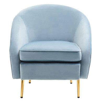 Yasmeen Aqua Blue Velvet Tub Armchair with Gold Finish Metal Legs