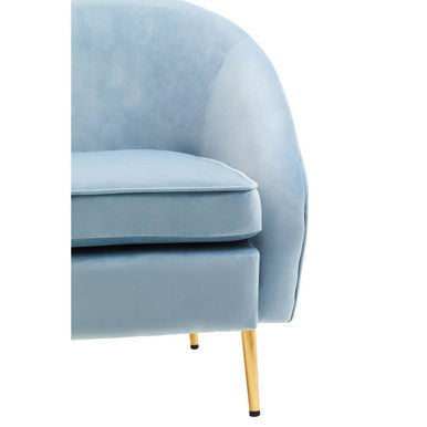 Yasmeen Aqua Blue Velvet Tub Armchair with Gold Finish Metal Legs
