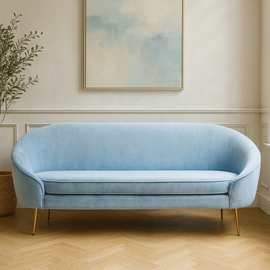 3 Seater Aqua Blue Velvet Sofa, Yasmeen