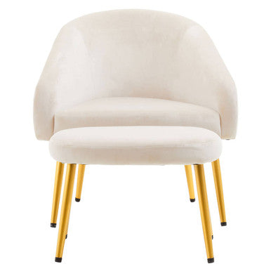 Yasmeen Dark Beige Velvet Chair and Footstool with Gold Powder Coated Legs