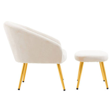Yasmeen Dark Beige Velvet Chair and Footstool with Gold Powder Coated Legs