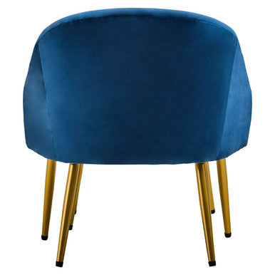 Yasmeen Midnight Blue Velvet Chair and Footstool with Gold Powder Coated Legs