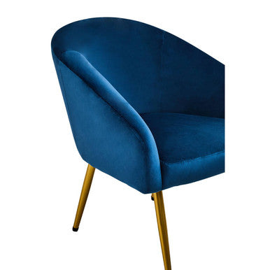 Yasmeen Midnight Blue Velvet Chair and Footstool with Gold Powder Coated Legs