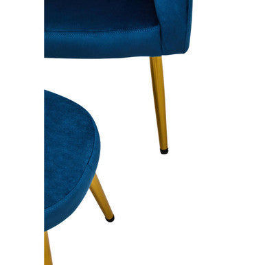 Yasmeen Midnight Blue Velvet Chair and Footstool with Gold Powder Coated Legs