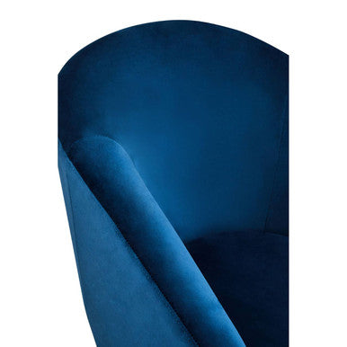 Yasmeen Midnight Blue Velvet Chair and Footstool with Gold Powder Coated Legs