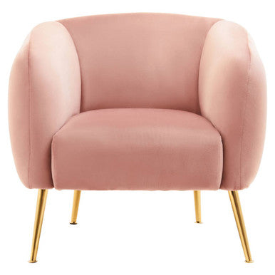 Yasmeen Pink Velvet Armchair with Gold Finish Metal Legs